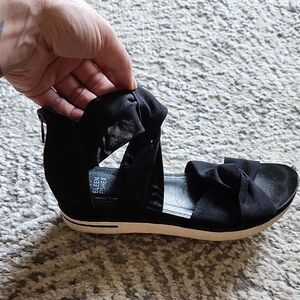 Eileen Fisher Zanya Sneaker Sandal Mesh Nubuck Leather Platform Black Size 8